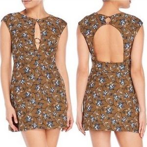 Free People Say Yes Floral Jacquard Cap Sleeve Cut Out Mini Dress Green Size 4